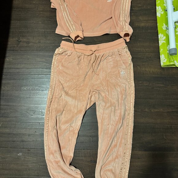 Adidas Originals Velour 3-Stripes Track Suit Matching Set: Top-M, Pants-XL - Picture 2 of 8